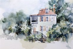 EVA CARTER 20th c. South Carolina Artist WATERCOLOR PAINTING Charleston House SC