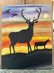 Original oil painting 11 x 14 inches buck deer in silhouette at sunset