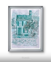Blue House Painting By Alannah Dyer- Acrylic 9×12 in Beautiful Trendy Building