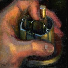 Grasping Door Knob 8×8 in.. Original Oil on canvas Hall Groat II