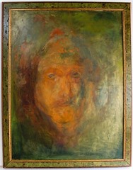 VINTAGE DOUBLE SIDED OIL PAINTING WOOD UNSIGNED AMERICAN EXPRESSIONISM PORTRAITS