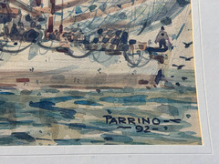 PARRINO ORIGINAL WATERCOLOR PAINTING FISHING BOAT NAUTICAL SEASCAPE SIGNED ART