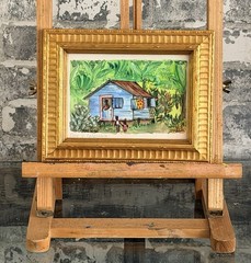 RARE Vintage ORIGINAL 1980s M Bouvet Mini SIGNED Caribbean Creole Cottage FRAMED