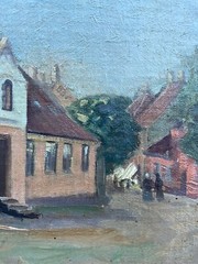 Impressionist Axel Aabrink 1887-1965 Danish Village Oil Painting