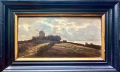Antique Oil Board Painting French Mill Moulin Lourmarin Roslin Art France 1878
