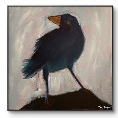 Mary Myers Original Abstract Expressionism 10×10 Black Bird Portrait Signed Fine