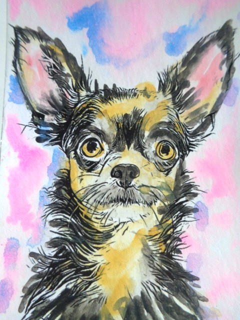ACEO Super Cute CHIHUAHUA DOG Watercolor Painting PET ART