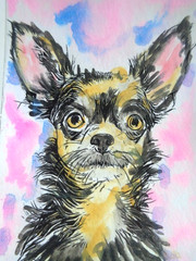 ACEO Super Cute CHIHUAHUA DOG Watercolor Painting PET ART