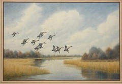 Original JOSEPH DAY KNAP ‚Pintails DUCKS Landing in MARSH‘ Watercolor PAINTING