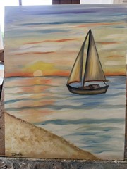 Original oil painting 11 x 14 inches beautiful sunset sailboat