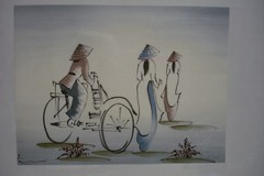 Original Watercolor on Silk Three Vietnamese Women Signed by Artist