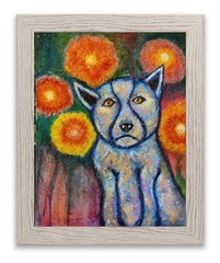 Original Contemporary Dog 16×20 Oil Canvas Painting Textured Vibrant Multi Art