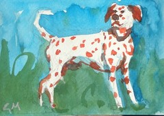 GERRY MILLER. “Red Dalmation” watercolor painting on paper. 13x9cm.