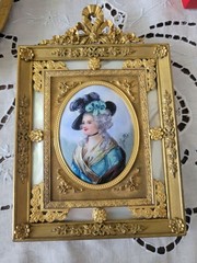 Antique Hand-Painted Miniature Portrait Painting Sarah Siddons MOP Gilt Frame