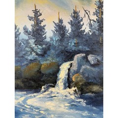 Vintage Sybil 1982 Original Oil Painting Mountain Waterfall Landscape Framed Art
