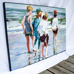 Children Scroll Down to the California Beach Scene Oil Painting 36″W x 24″L