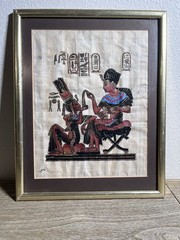 EgyptianArt Painting on Papyrus18″ X 21.5″ FRAMED in Great Condition Beautiful