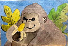 ACEO Original OOAK Signed (Not a Print) „Georgie the Gorilla“ & Banana Art Card