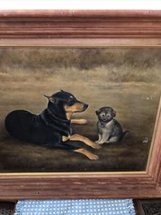 Ginnie Crozier Otis Oil Painting 25×21.5” Dog 1965 Signed Puppy Original Framed