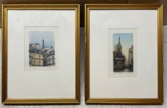 2 FREDERICK BROSEN St Severin I & II PARIS Church Architecture Realism PAINTINGS