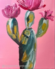 Pink Flowering Desert Cactus Original Acrylic Painting 11×14 Signed Canvas Art