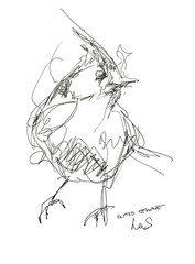 Original Abstract Expressive 9X12 Paper Pen and Ink Bird Handmade Signed 12