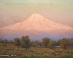 Royal Hill Milleson Antique Impressionist Painting Mt. Hood Oregon Sunset 24×29″