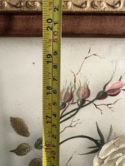 Antique Victorian Rose Oil Painting On Glass. Rare. Pink & yellow & White