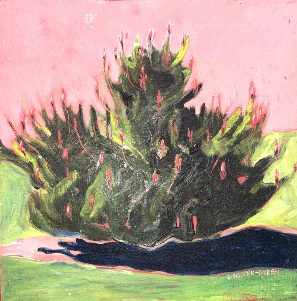 Original Oil On Wood Panel Cactus Painting Artist Linda Wooten-Green Southwest