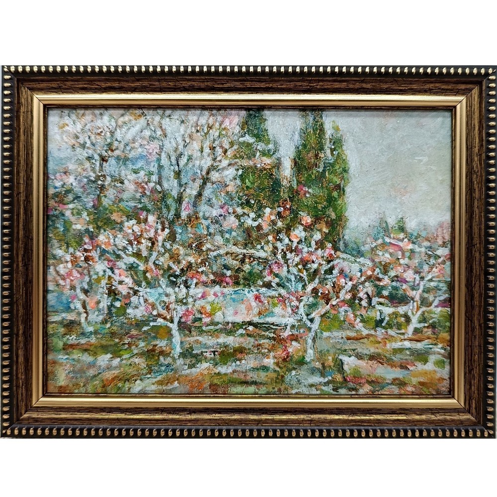Spring Blossom Original Oil Painting 7×5 Framed Signed Orchard Landscape Art