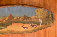 Jake Overbeek signed original oil painting on cedar wood , Rare folk painting
