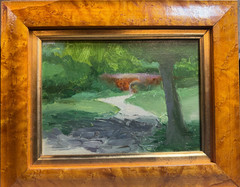 Mark Trezza Attrib NYC Oil Painting Bridge Stream Landscape Gold Frame 12×10