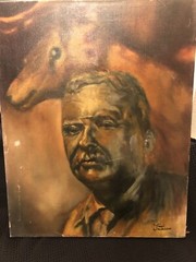 President Theodore Roosevelt & Horse Oil & Canvas Old Paper Political Art Signed