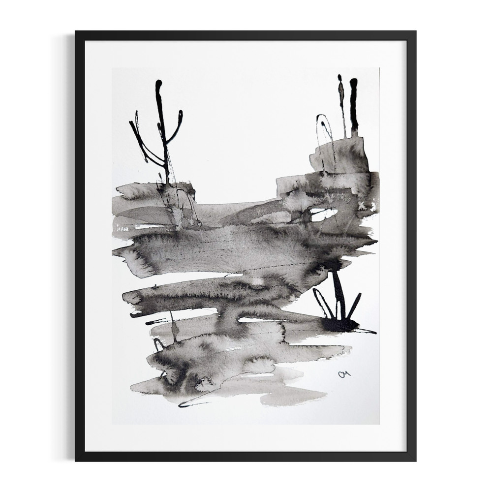 Original Abstract Acrylic 9×12 Desert Black White Striking One of a Kind