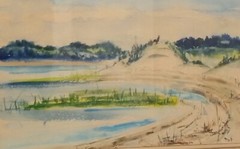 Salt Marsh Clouds Watercolor Painting Listed Nat Simkins Cape Ann MA