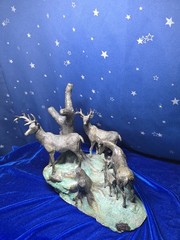 Animal Bronze 19th Century Deer Group By Ronl 1971