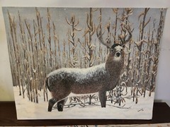 Fall Buck Art Signed by Howard Jordan 05 Hunting Realism on Canvas Board