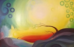 ORIGINAL ACRYLIC ABSTRACT TREE PAINTIN ON GALLERY WRAPPED CANVAS 24x36x1.5 INCHS