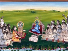 “Krishna” Hindu Mughal Antique Painting Indian Mystic Ceremony Persian Signed