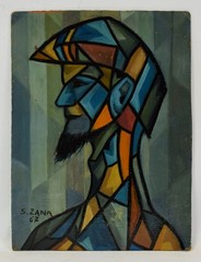 1967 Old painting, Cubist portrait of a man, oil signed and dated, 15.0×11.0 in