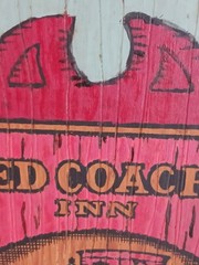 Vintage painting Arts and Crafts style 1900-1915 Red Coach Inn 1770 with coach
