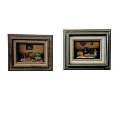 Pair Southwest Still Life Oil Paintings 6×8 1990s Rustic Frames Signed Orlando