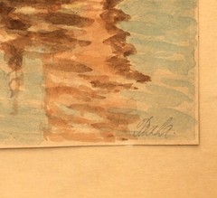 Fishing Boats, Antique Watercolor, European/Turkish, Signed Illegibly