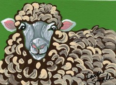 ACEO Original Miniature Painting Sheep farmyard Art -Carla Smale