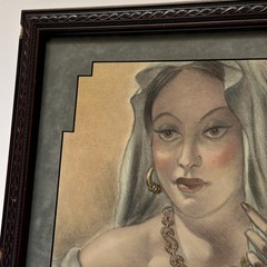 ART DECO DRAWING PRETTY WOMAN WOMEN FEMALE MODEL SIGNED MARSHALL MID CENTURY