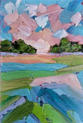Original 4×6″ Oil Painting IMPASTO Textured colorful landscape & sunset abstract