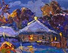 Oil Painting Frosty Winter Evening O. Ivanyuk Unframed Original nAAA3816