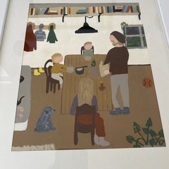 Vintage Original Abstract Painting Figural Family Daily Life 15.5” H X 12.5”