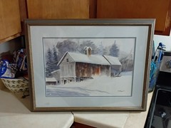 Painting of barn covered snow fine art watercolor landscape painting (original)