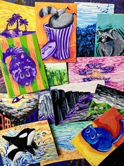ACEO Original Art dog striped secondary color block dogs by Kai Robin Courtney